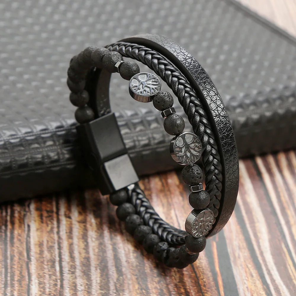 Men’s Beaded Leather Bracele - Jeglowstore