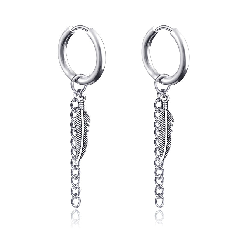 2pc korean Fashion Cross feather Stud Earrings Punk Rock Style For Women men High Quality Stainless steel Hiphop Ear Jewelry