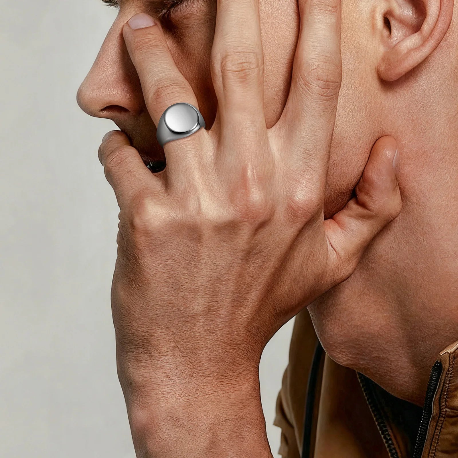 Men’s Stainless Steel Round Signet Ring - Jeglowstore