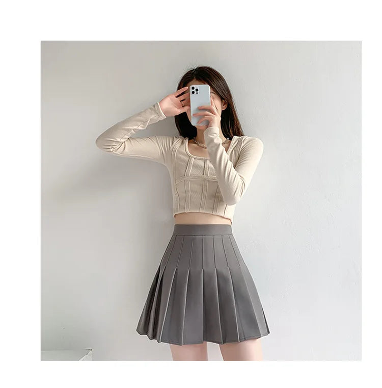 High Waist Pleated Mini Skirt