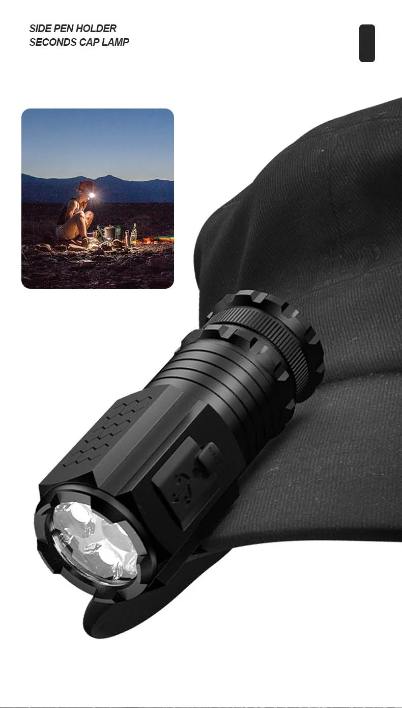 5000 MAH Powerful LED Flashlight Rechargeable Lamp Side Light Waterproof Handheld Torch Outdoor Camping Hiking