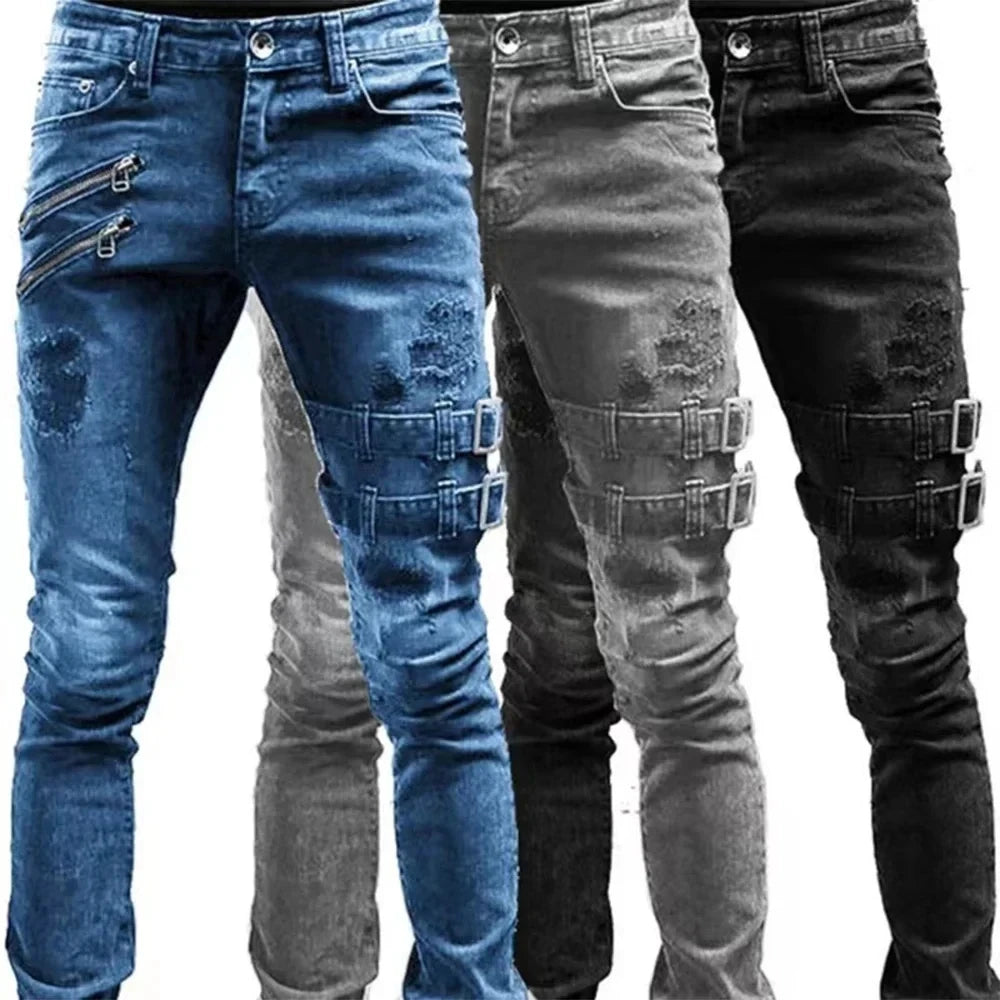 Men’s Fashion Straight Zipper Jeans - Jeglowstore