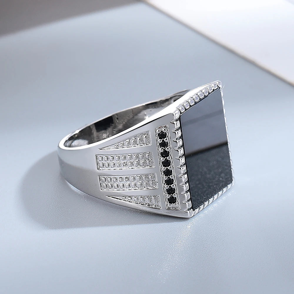 Vintage Black Agate Silver Ring - Jeglowstore