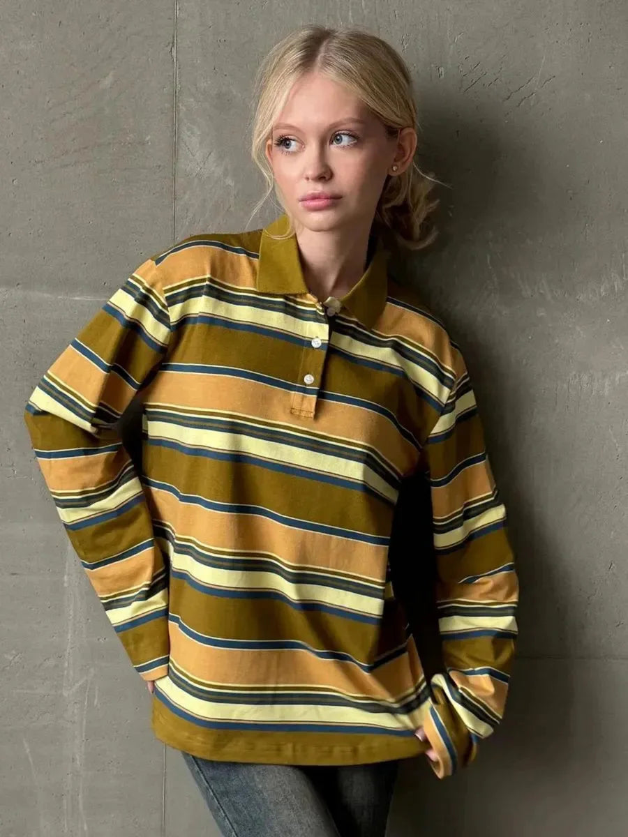 Women’s Retro Striped Polo Shirt - Jeglowstore