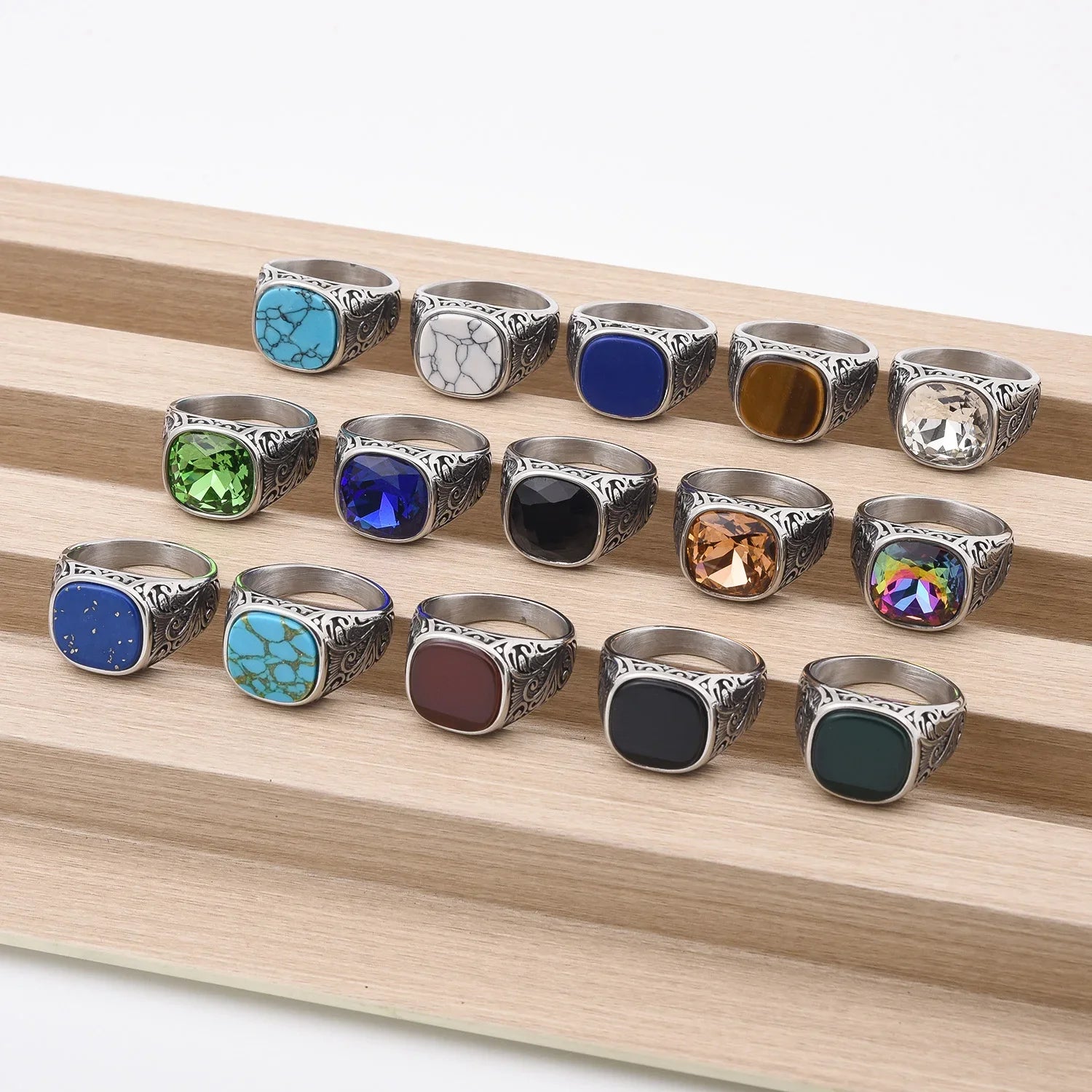 Men’s Multi-Color Stainless Steel Gemstone Ring - Jeglowstore