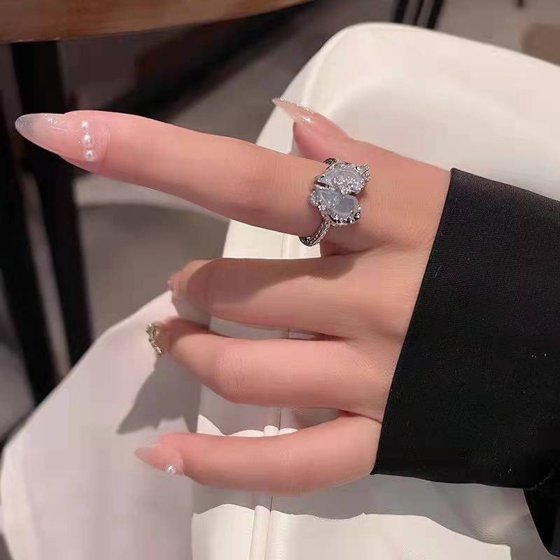 Kpop Crystal Love Heart Open Ring For Women Wedding Luxury Vintage Jewelry Y2K Accessories