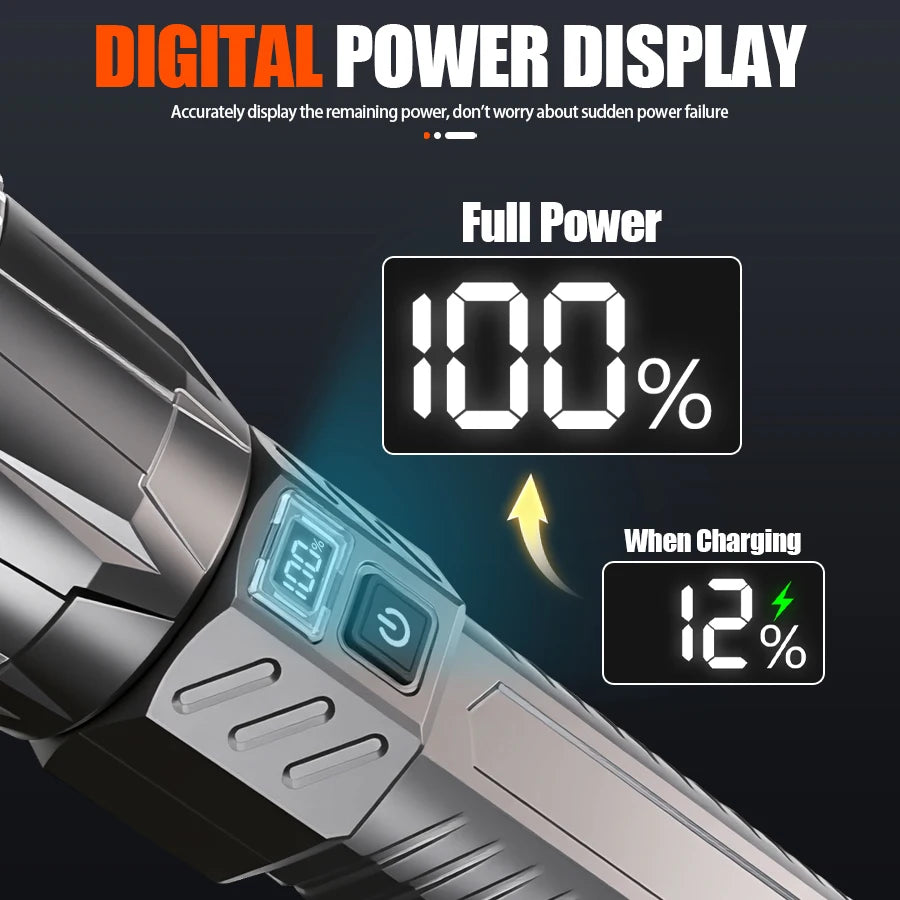 5000 MAH Powerful LED Flashlight Rechargeable Lamp Side Light Waterproof Handheld Torch Outdoor Camping Hiking