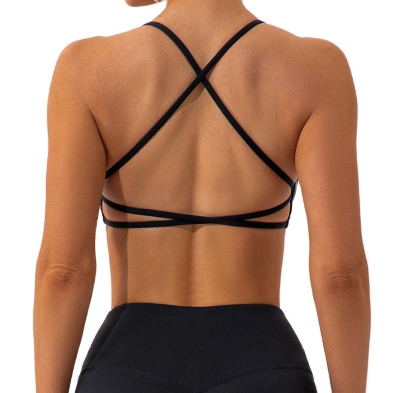 CHRLEISURE Cross Back Sport Bra Pleated Design Fitness Underwear Women Naked Feeling Athletic Tank Top Sexy Hollow Workout Vest