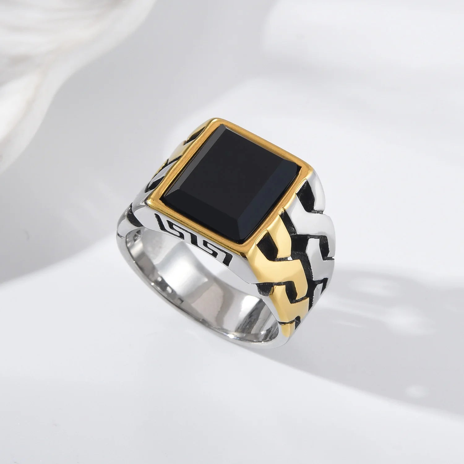 A3506 Gold plating Men's High Quality 316LStainless Steel Onyx Watchband Rings Classic Fashion Trend Jewelry Product - Jeglowstore