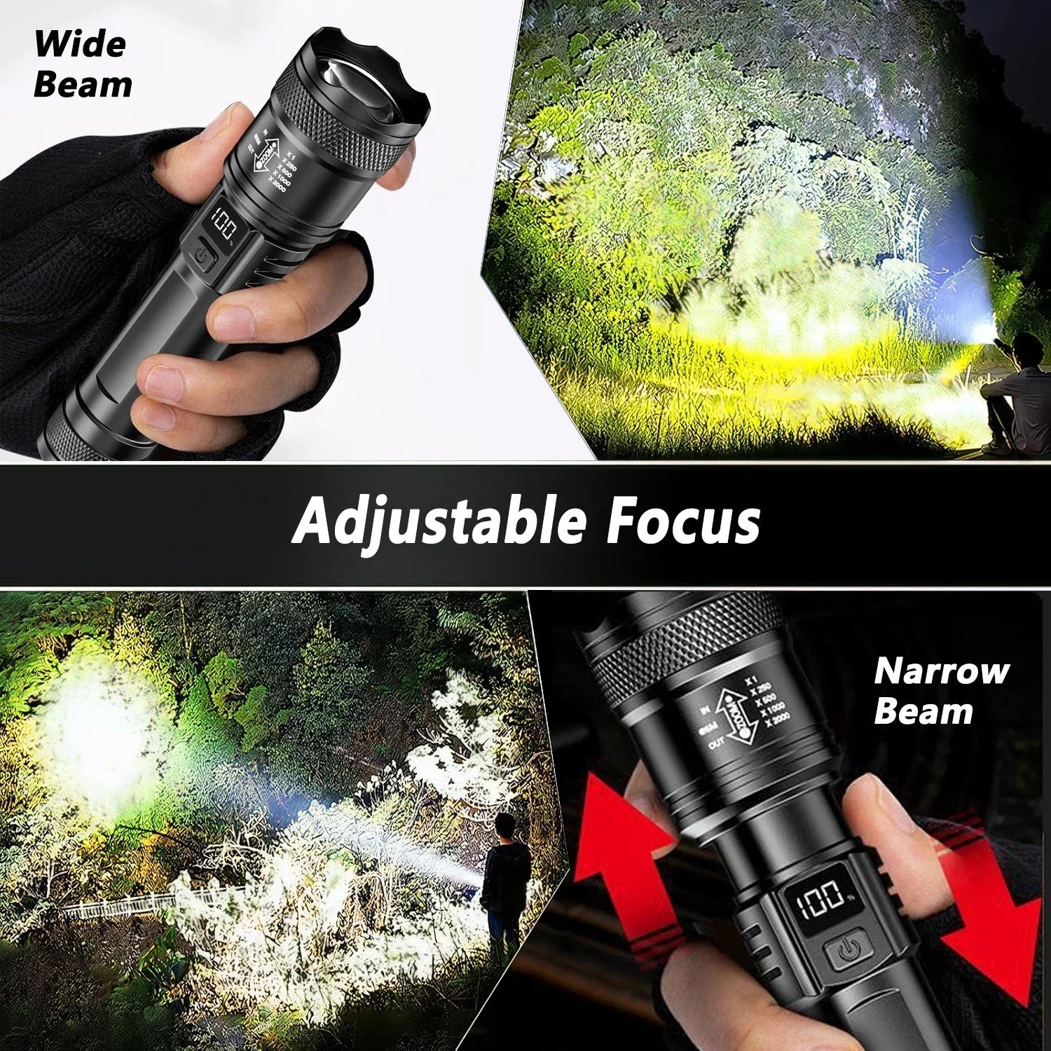 2000LM Ultra Bright P50 LED Flashlight Tactical EDC Emergency Spotlight Telescopic ZoomHandheld Torch w/ 14500/18650 Battery