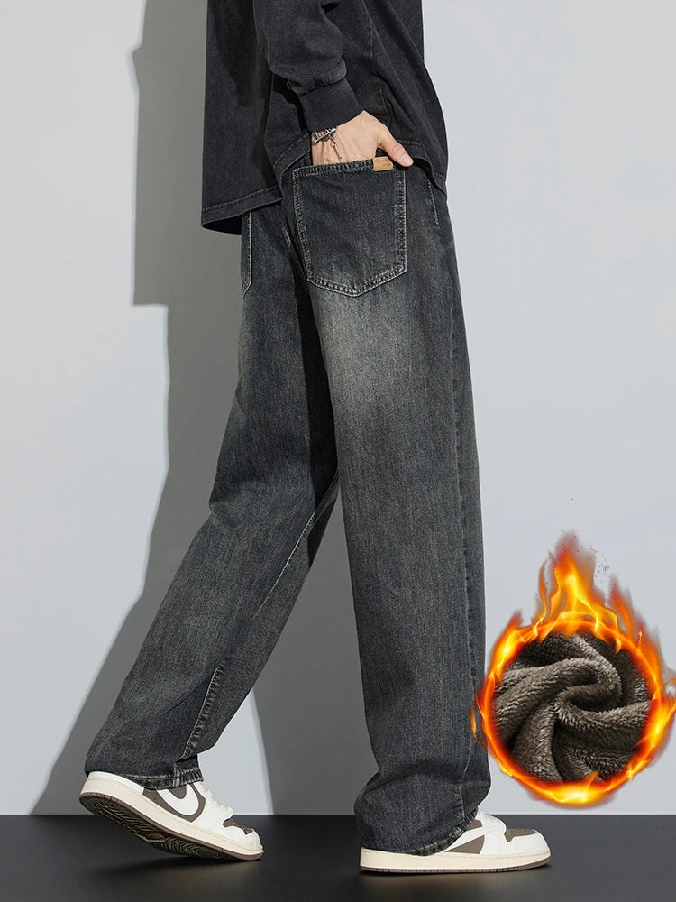 Men’s Korean Fleece Wide Jeans - Jeglowstore