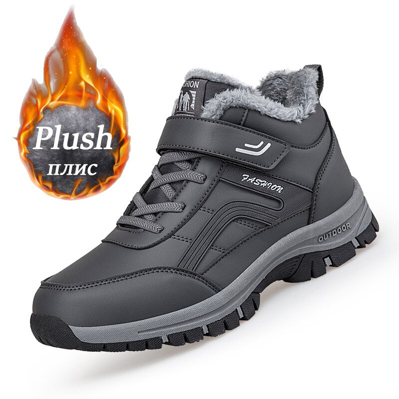 Women Men Boots Winter Snow Boots Outdoor Non-slip Sneakers Plush Leather Waterproof Boots Man High Quality Lace-up Hiking Shoes