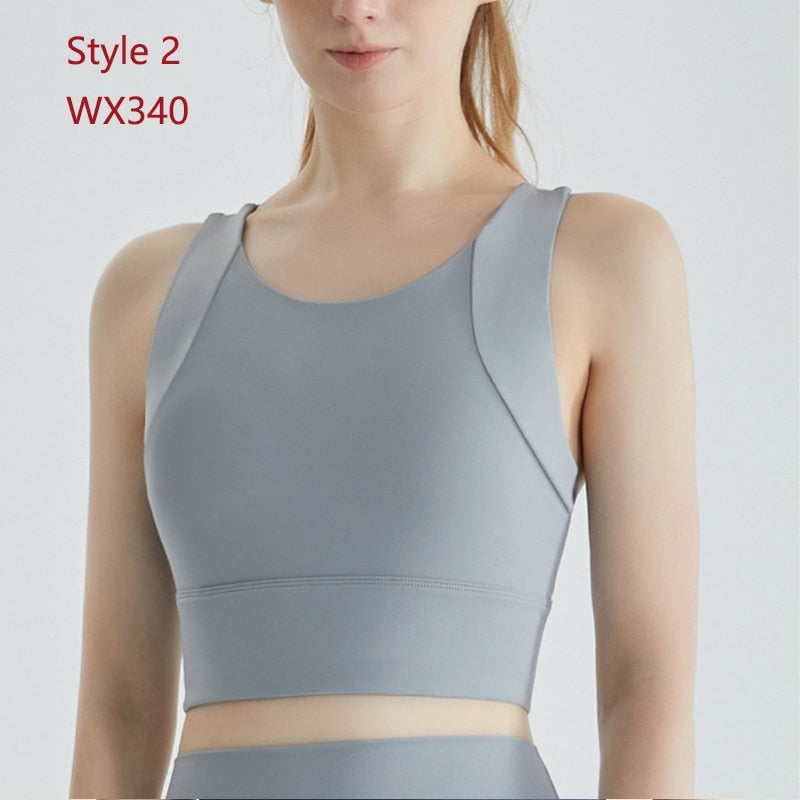 Sports Bra Women Fixed Cups Vest Yoga Top Shockproof Gathered Fitness Push Up Female Underwear Crop Top Run Gym Workout Bralette