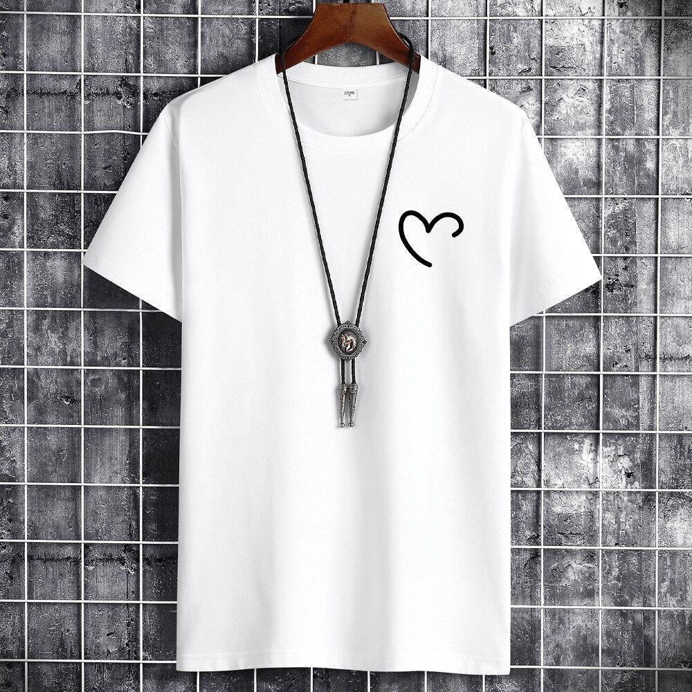 JFUNCY Oversize Summer Men's Cotton Tee Shirts Men Casual T-shirt Simple Love Heart Print Tshirt O-Neck Short Sleeve Man Tops