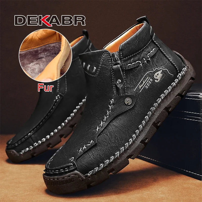 Men’s Fur-Lined Leather Ankle Boots - Jeglowstore