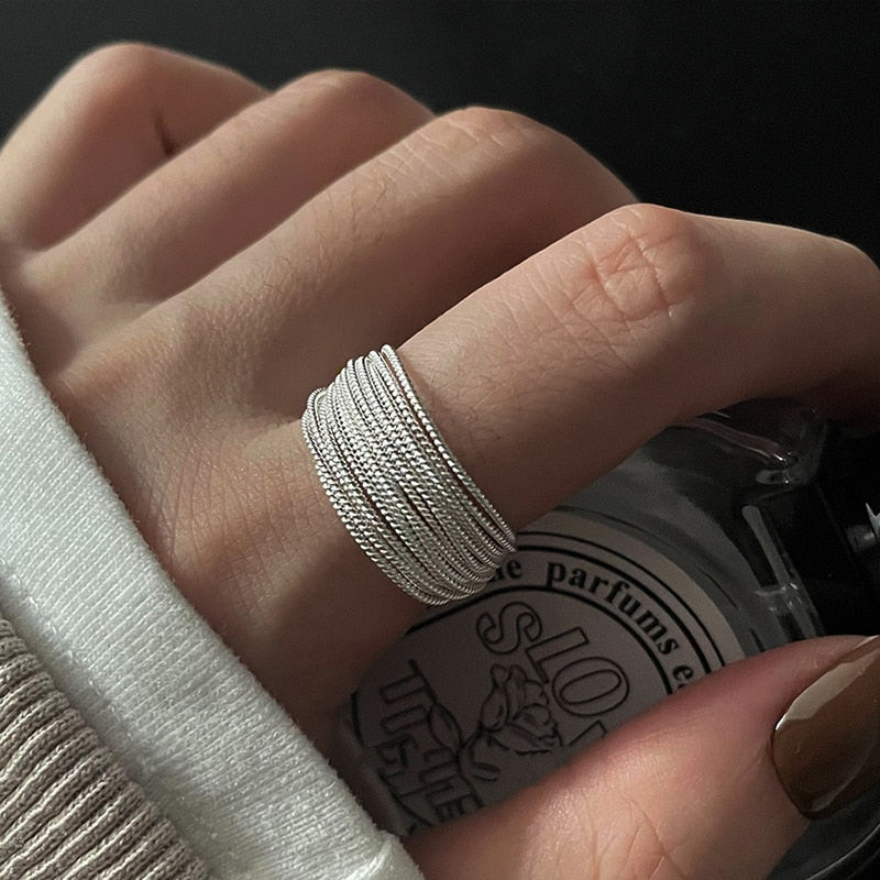 925 Sterling Silver Unique Lines Ring For Women Jewelry Finger Adjustable Open Vintage Ring For Party Birthday Gift