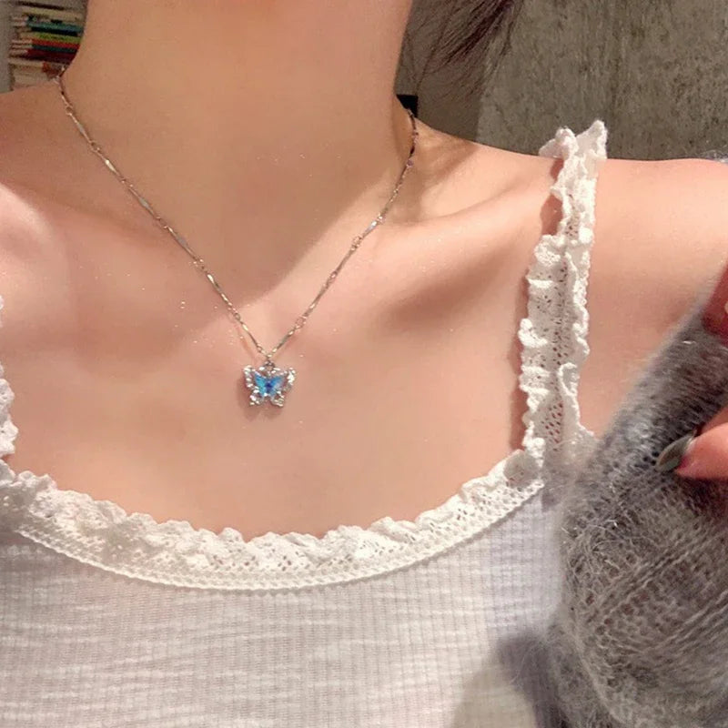 Women Shiny Crystal Butterfly Clavicle Chain - Jeglowstore