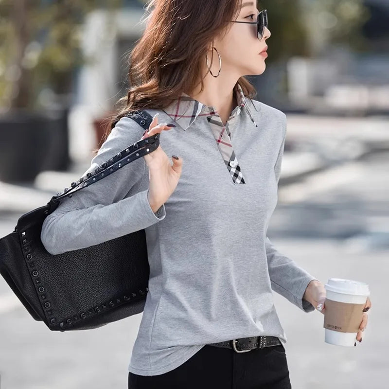 Women’s Plaid Polo Collar T-Shirt