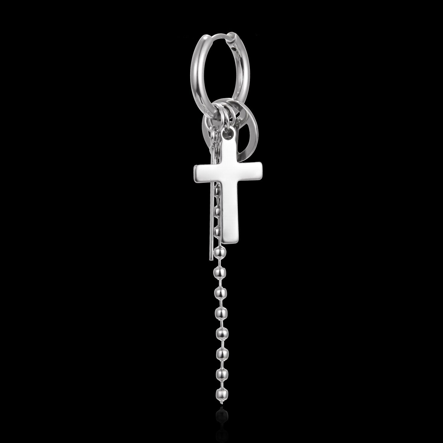 Vintage Men Stainless Steel Earrings Clip Cross Tassel Chain Ear Wrap Cuff Stud Earring Hipster Punk Piercing Ear Accessories