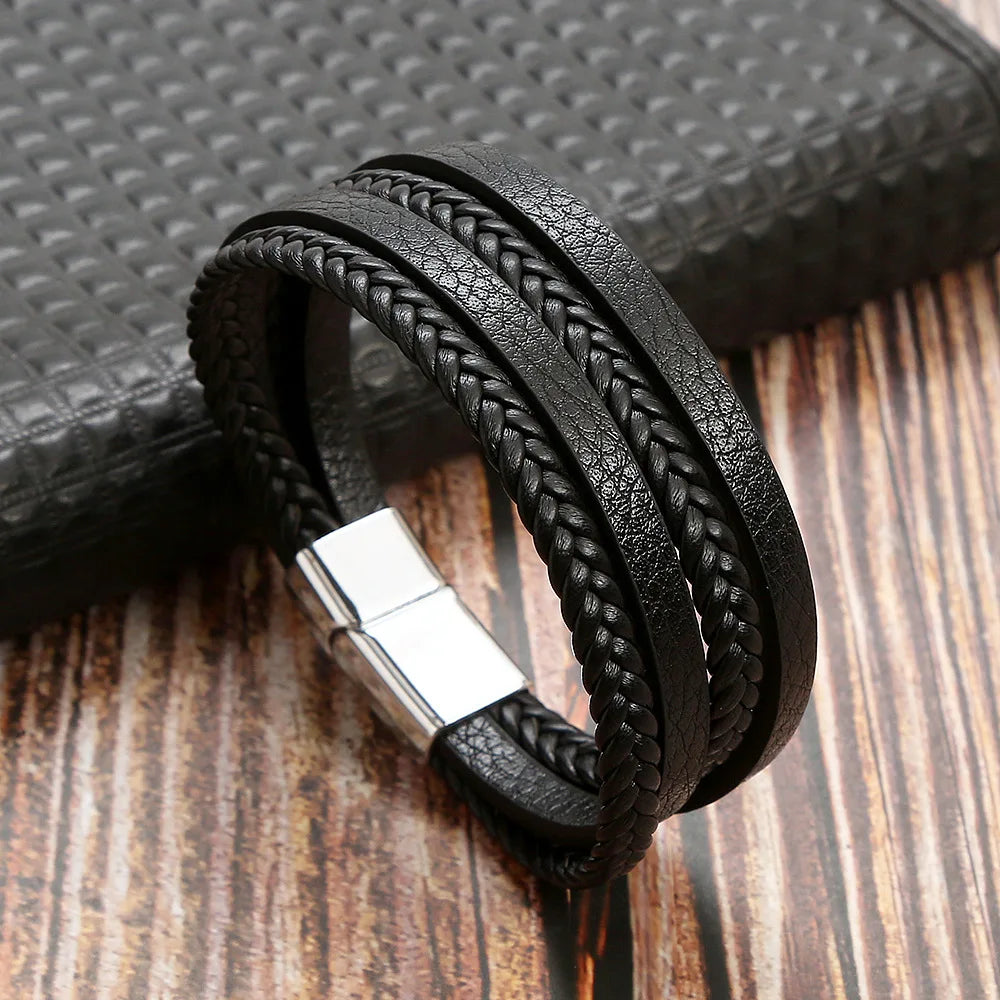 Men’s Beaded Leather Bracele - Jeglowstore