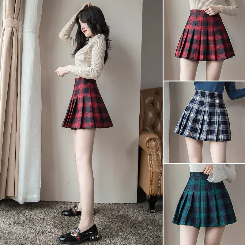 Plaid High Waist Pleated Mini Skirt
