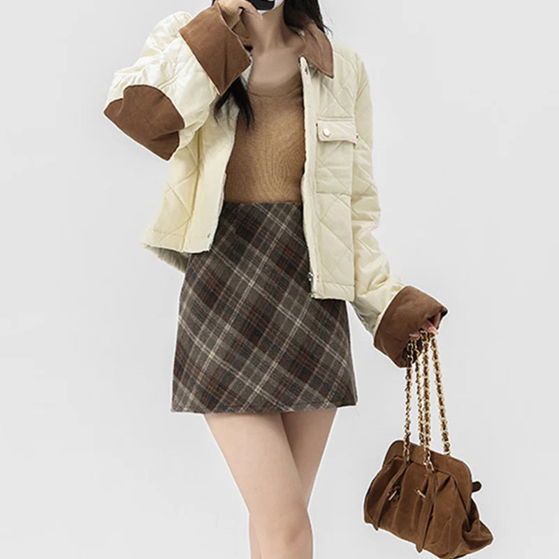 Wool Plaid High Waist Mini Skirt