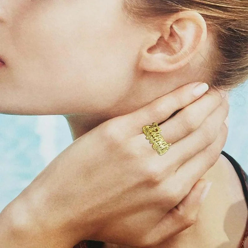 Personalized 18K Gold-Plated Name Ring - Jeglowstore