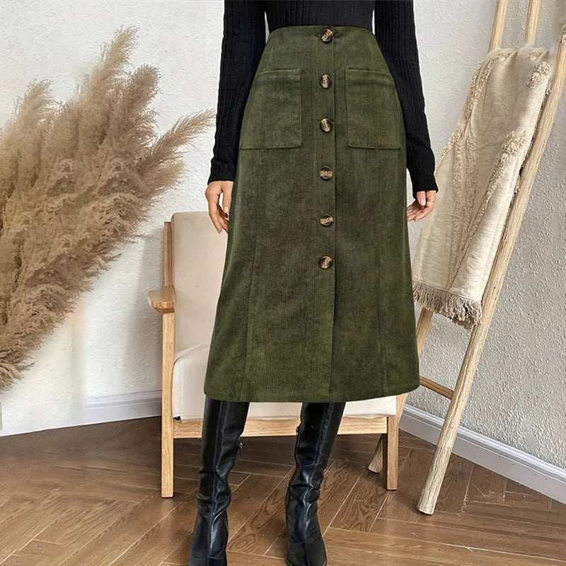 Vintage Green High Waist Midi Skirt - Jeglowstore
