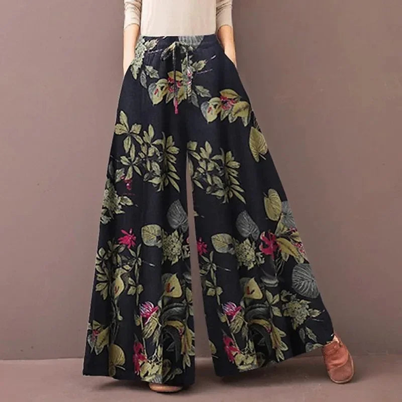 Women’s Floral Print Wide Leg Casual Boho Pants - Jeglowstore
