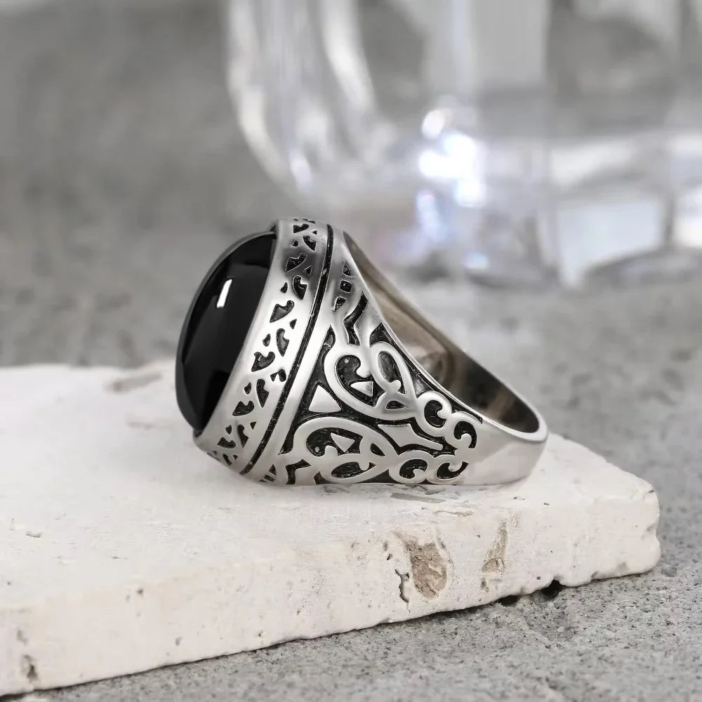 Vintage Black Onyx Sterling Silver Ring - Jeglowstore