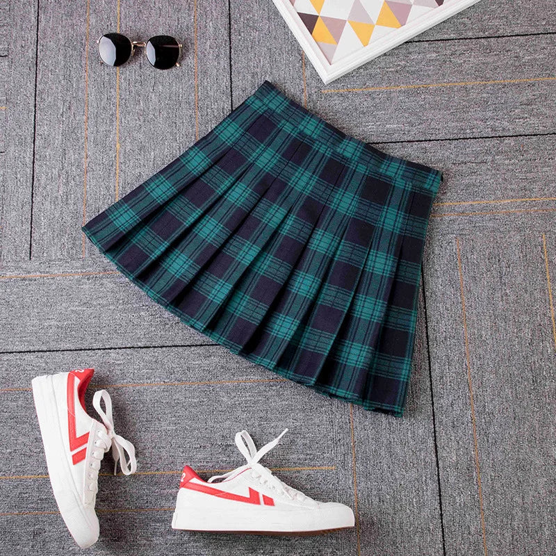 Plaid High Waist Pleated Skirt