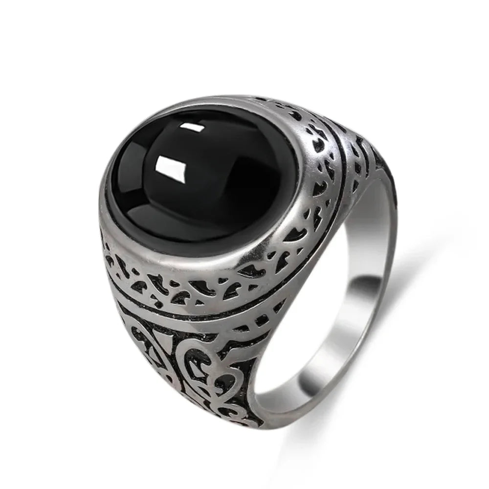 Vintage Black Onyx Sterling Silver Ring - Jeglowstore