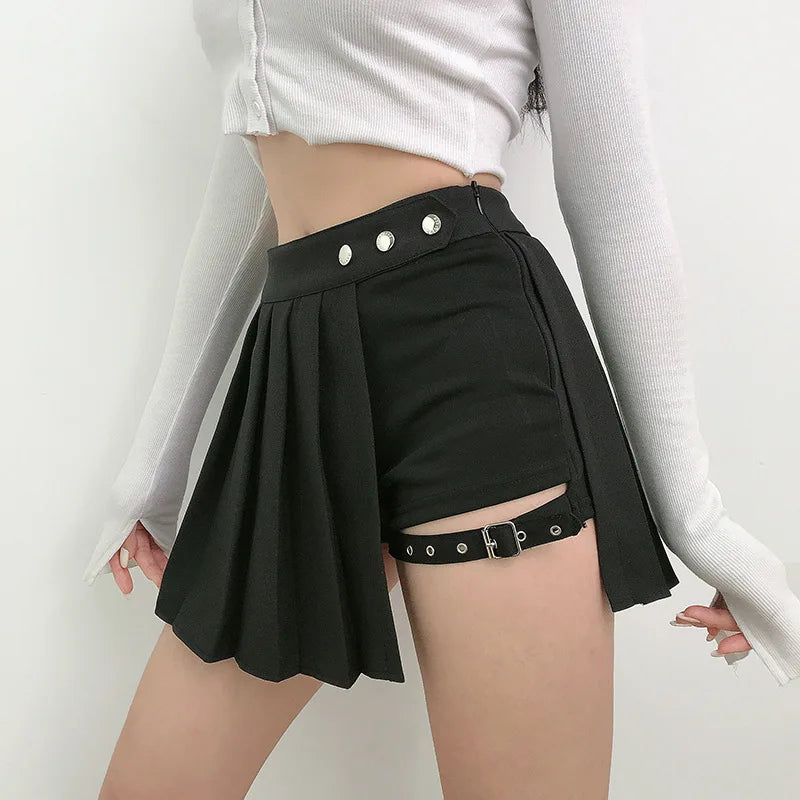 Gothic Plaid Pleated Asymmetrical Skirt - Jeglowstore