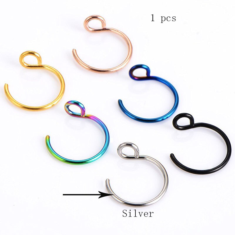 1PC G23 Titanium Nose Rings D Shape Nose Hoop Stud Ear Cartilage Piercing Nose Nostril Piercing Nariz Body Jewelry Piercings