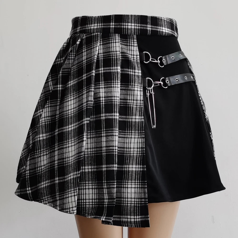High Waist Plaid Pleated Mini Skirt