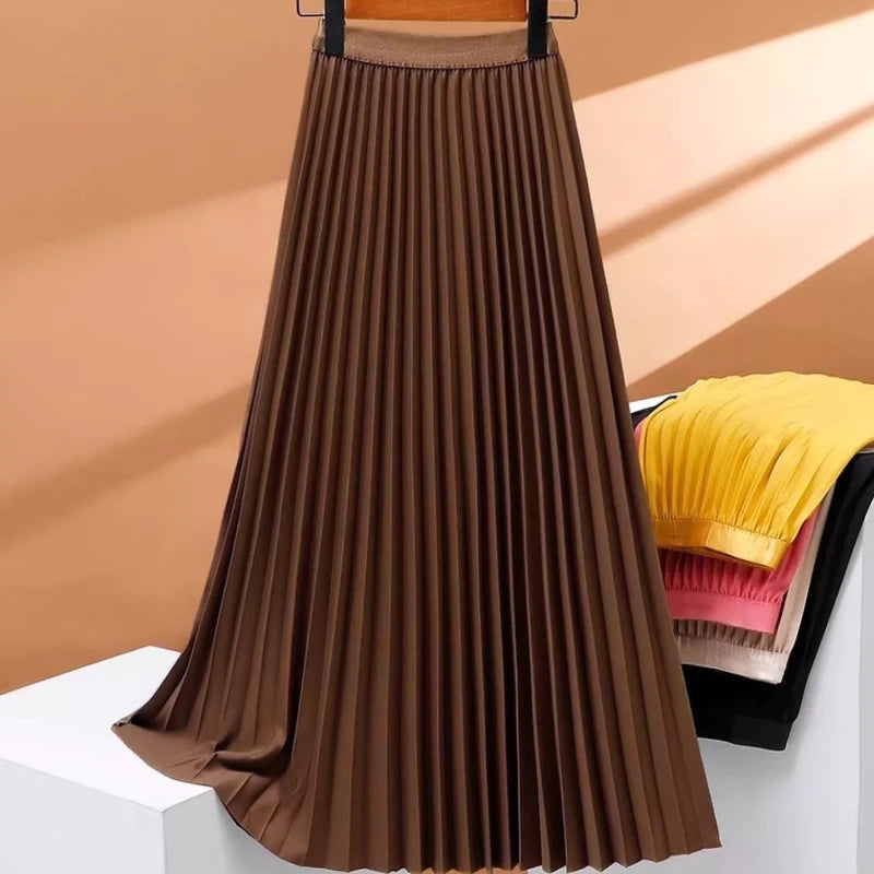Women’s Vintage Pleated Long Skirt Casual Elegant