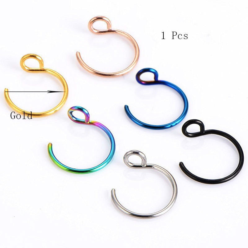 1PC G23 Titanium Nose Rings D Shape Nose Hoop Stud Ear Cartilage Piercing Nose Nostril Piercing Nariz Body Jewelry Piercings