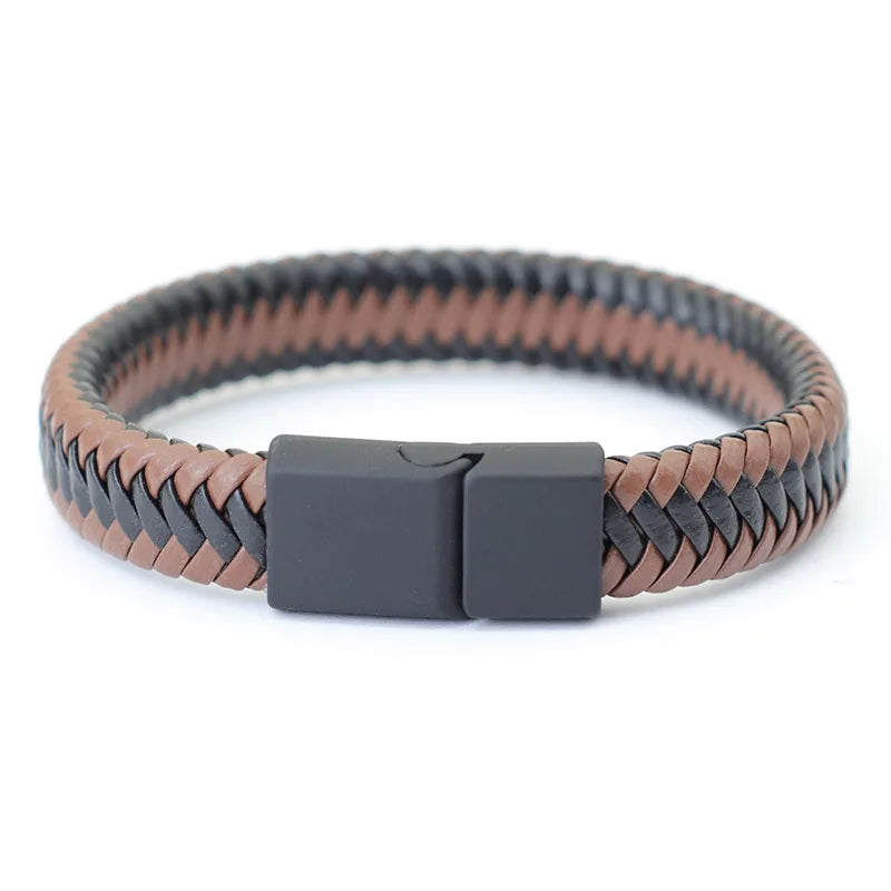 Black Braided Leather Men’s Bracelet - Jeglowstore