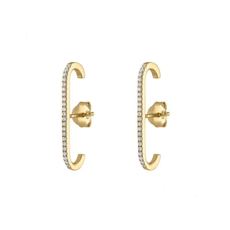 SIPENGJEL Fashion Single Row Crystal Zircon Geometric Stud Earrings for Women Ear Hook Clip Earrings Statement Piercing Jewelry