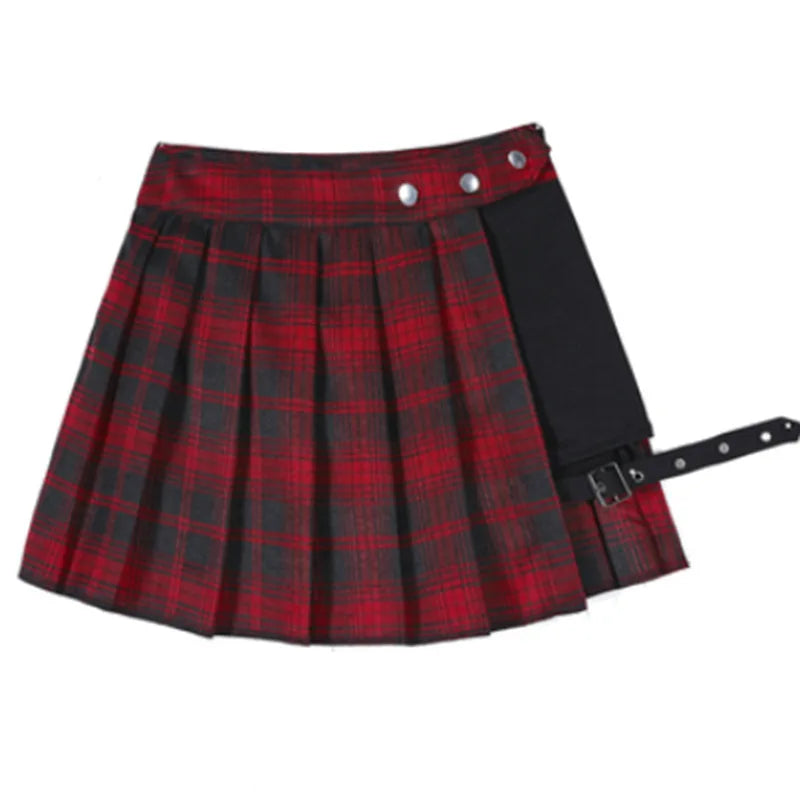 Gothic Plaid Pleated Asymmetrical Skirt - Jeglowstore