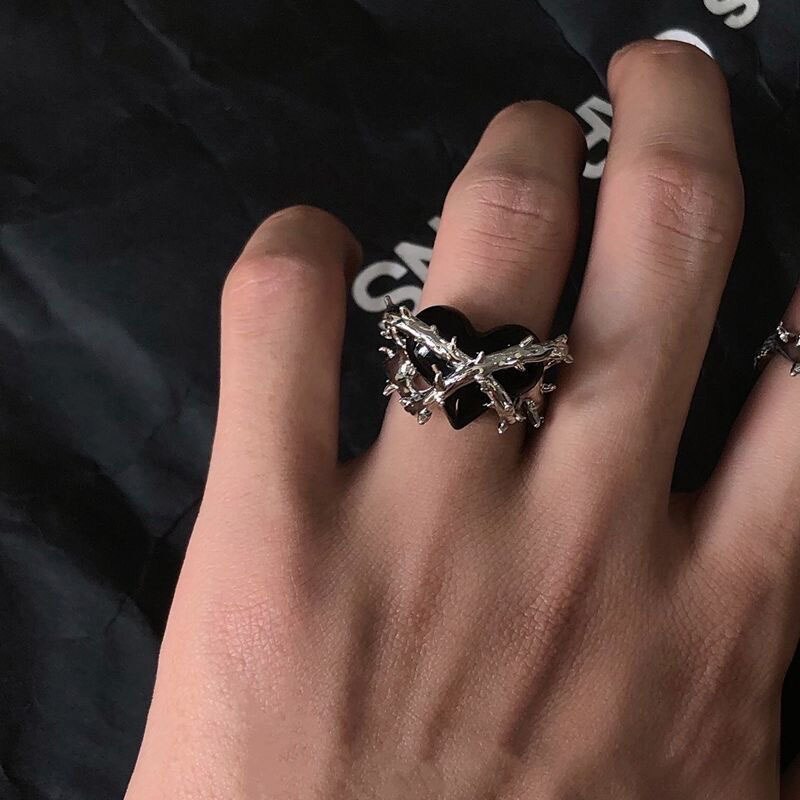 Kpop Crystal Love Heart Open Ring For Women Wedding Luxury Vintage Jewelry Y2K Accessories