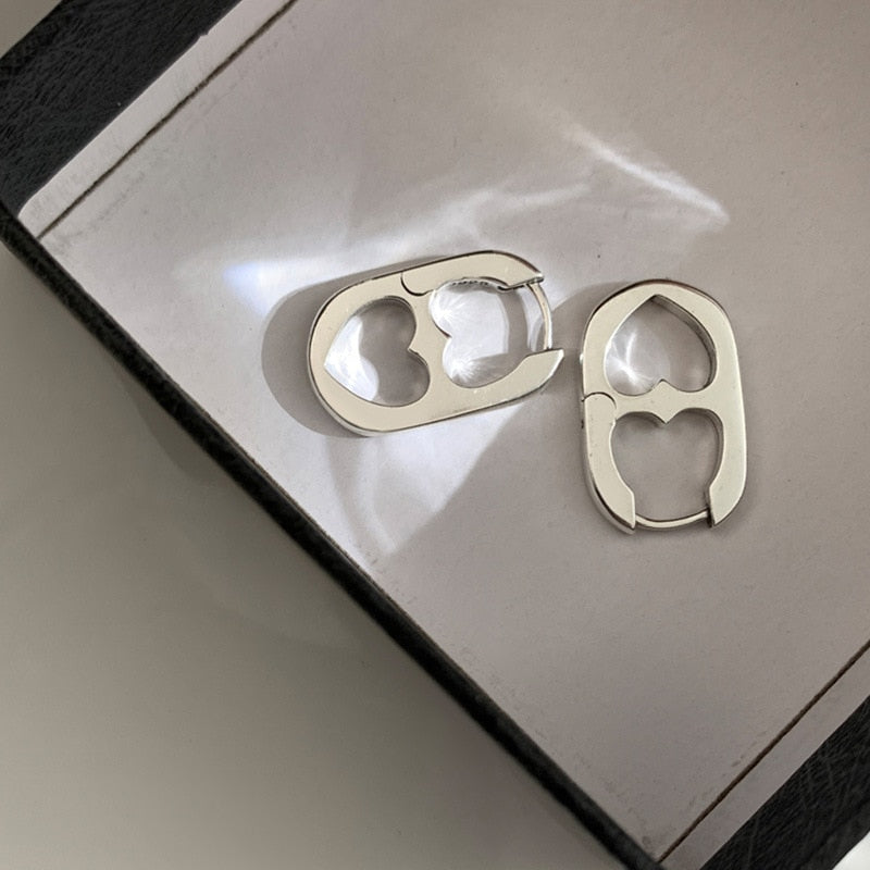 CIAXY Silver Color Pig Nose Earrings for Women Geometric Hollow Heart Design Ear Buckle 2022 Korea Fashion Jewelry
