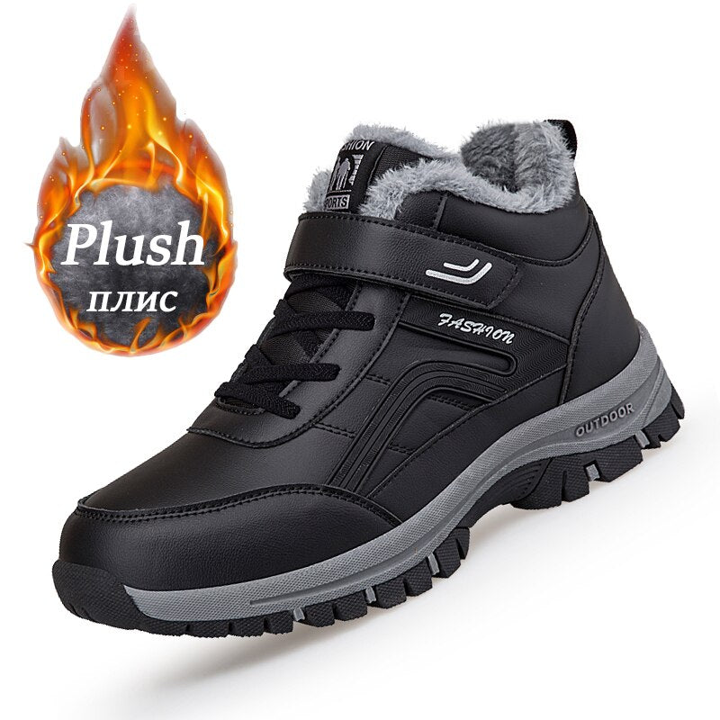 Women Men Boots Winter Snow Boots Outdoor Non-slip Sneakers Plush Leather Waterproof Boots Man High Quality Lace-up Hiking Shoes