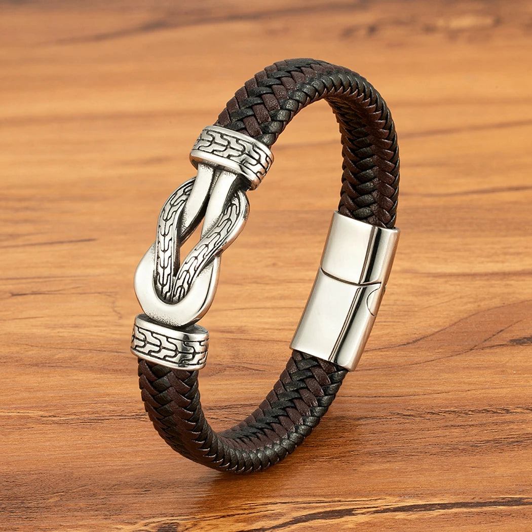 Stainless Steel & Leather Rope Bracelet