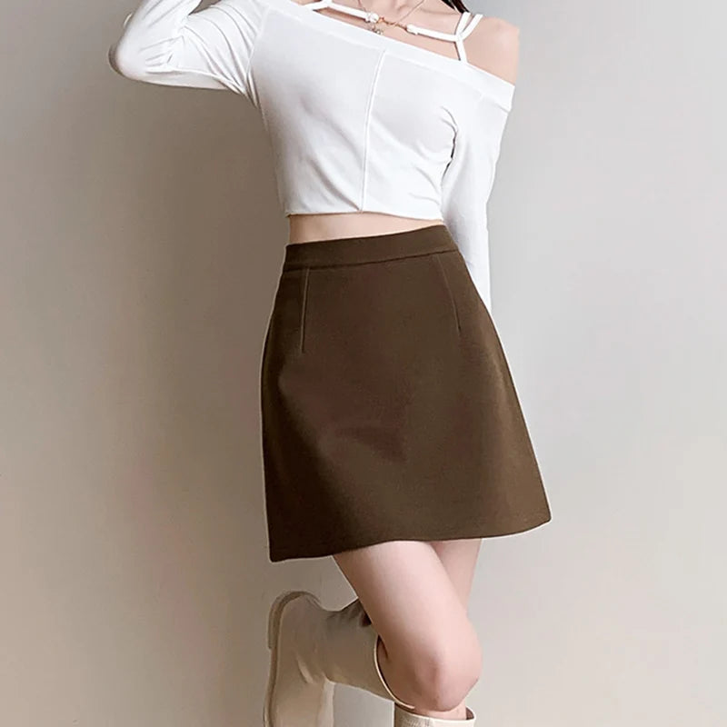 Wool High Waist A-Line Mini Skirt - Jeglowstore