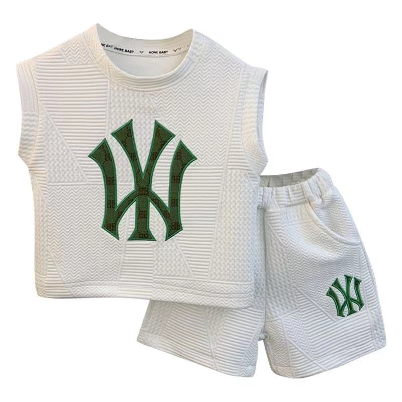 New Boutique Desginer Baby Boys Clothing Summer Sleevelesee Pullover Shirt And Pants 2pcs For Kids 2-8 Years Casual Sport Set