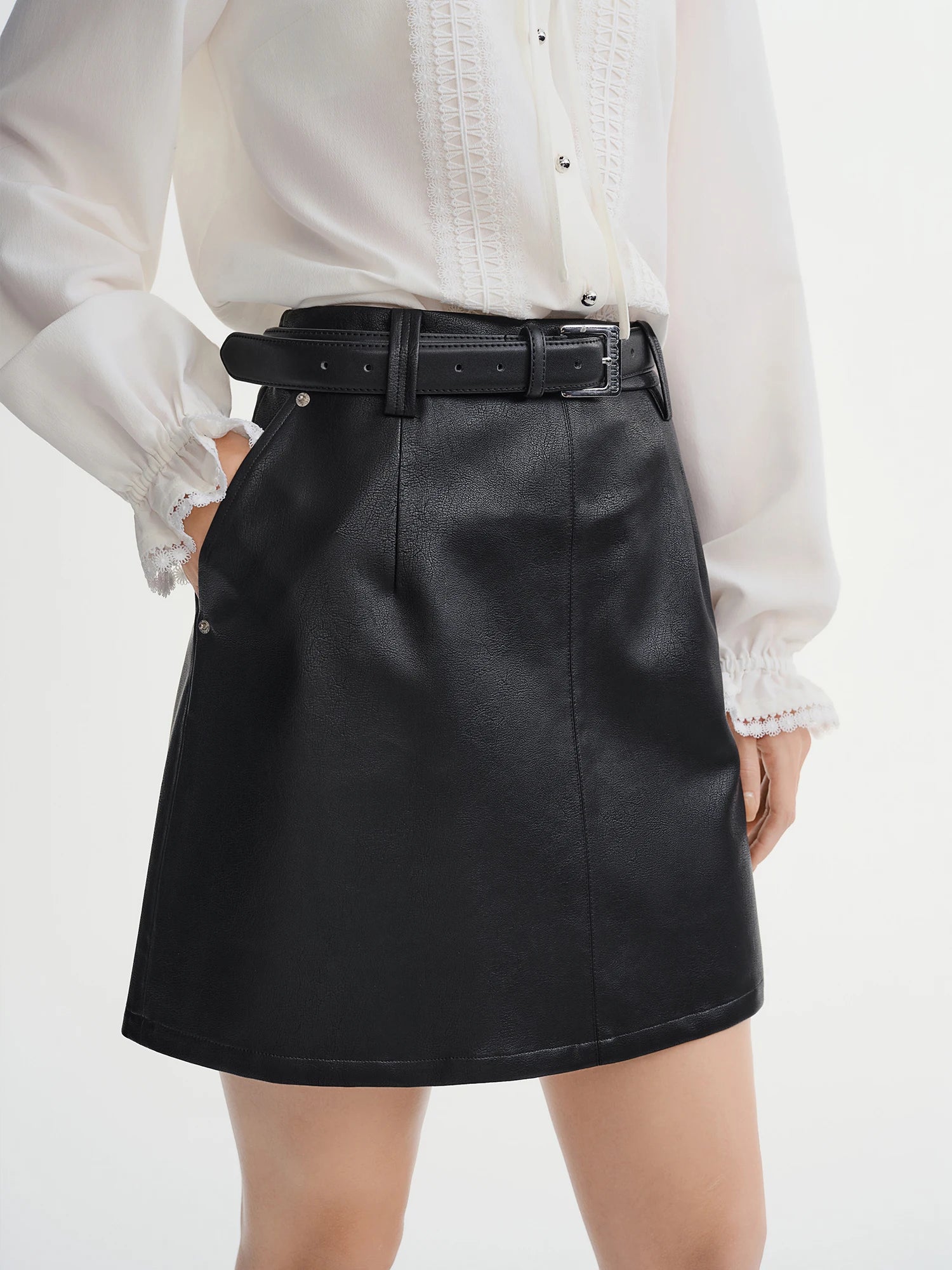 Plus Size High Waist Leather Skirt