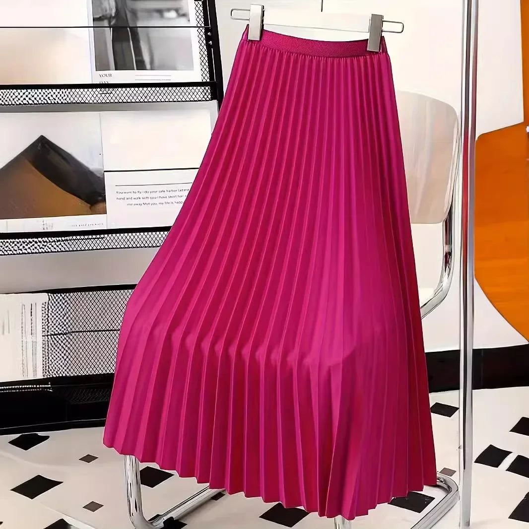 Women’s Vintage Pleated Long Skirt Casual Elegant
