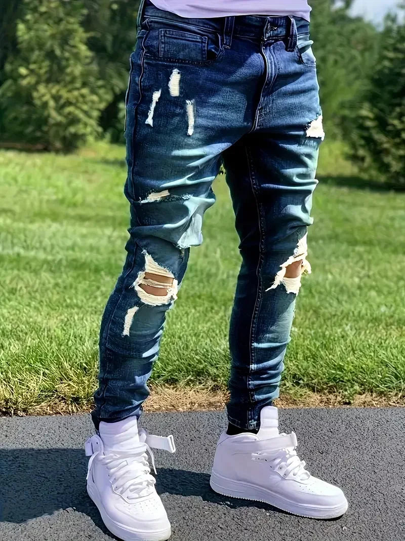 Men’s Ripped Stretch Denim Jeans - Jeglowstore