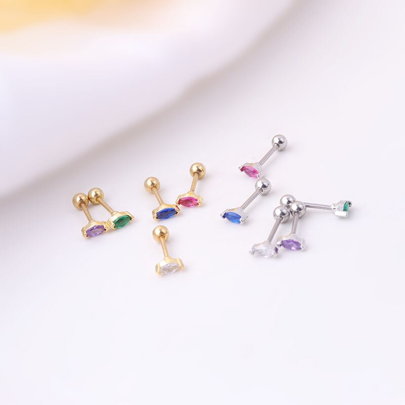 1PC Colorful Crystal Zircon Mini Stud Earrings for Women Safe Ear Cuff 20G Stainless Steel Cartilage Screw Back Piercing Jewelry